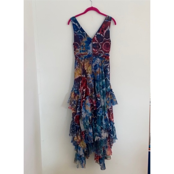 Alice + Olivia Llia asymmetric ruffled tie-dyed georgette midi dress 0 - Picture 3 of 5